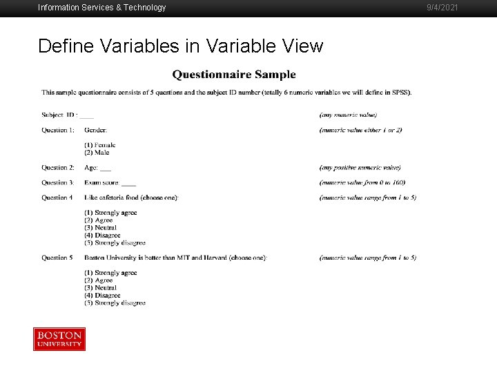 Information Services & Technology Define Variables in Variable View 9/4/2021 