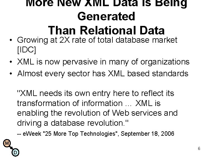More New XML Data is Being Generated Than Relational Data • Growing at 2