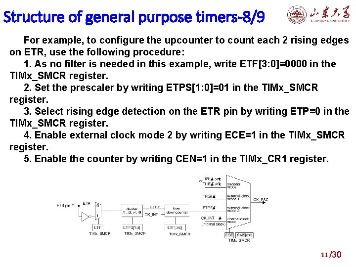 Structure of general purpose timers-8/9 For example, to configure the upcounter to count each