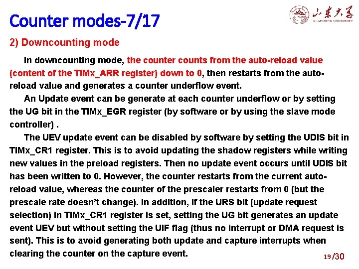 4. modes-7/17 Structure of general purpose timers Counter 2) Downcounting mode In downcounting mode,
