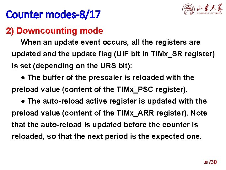 4. modes-8/17 Structure of general purpose timers Counter 2) Downcounting mode When an update