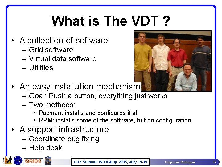 What is The VDT ? • A collection of software – Grid software – What is The VDT ? • A collection of software – Grid software –