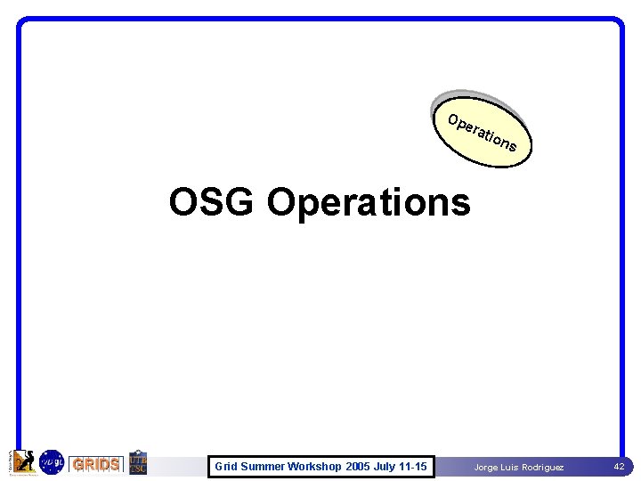Op era tion s OSG Operations Grid Summer Workshop 2005 July 11 -15 Jorge Op era tion s OSG Operations Grid Summer Workshop 2005 July 11 -15 Jorge