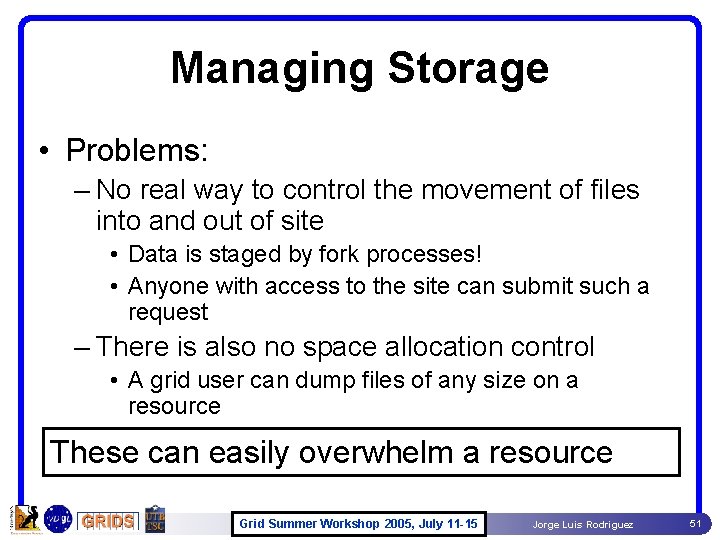 Managing Storage • Problems: – No real way to control the movement of files Managing Storage • Problems: – No real way to control the movement of files