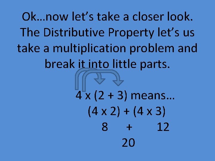 Ok…now let’s take a closer look. The Distributive Property let’s us take a multiplication