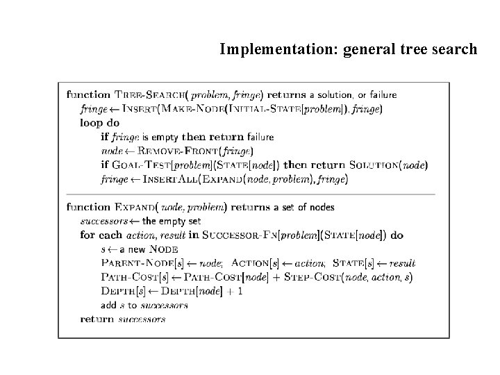Implementation: general tree search 