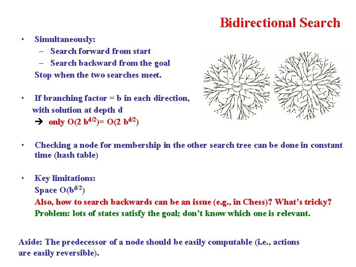 Bidirectional Search • Simultaneously: – Search forward from start – Search backward from the