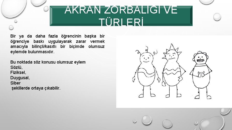 AKRAN ZORBALIĞI VE TÜRLERİ Bir ya da daha fazla öğrencinin başka bir öğrenciye baskı