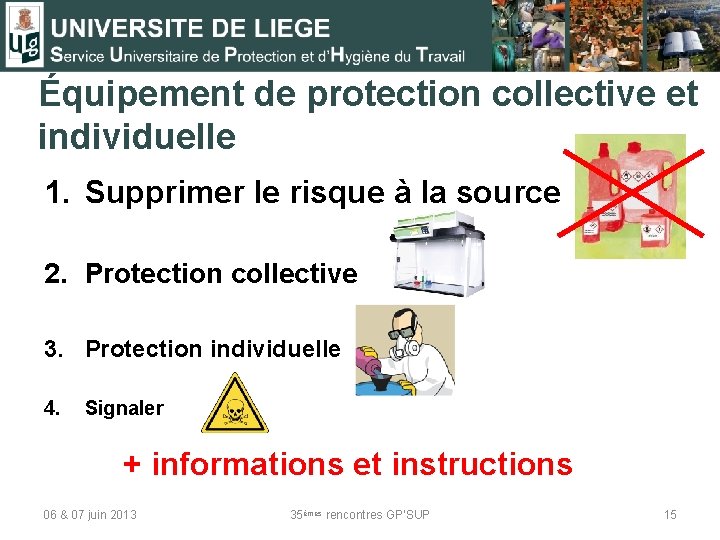 Équipement de protection collective et individuelle 1. Supprimer le risque à la source 2.