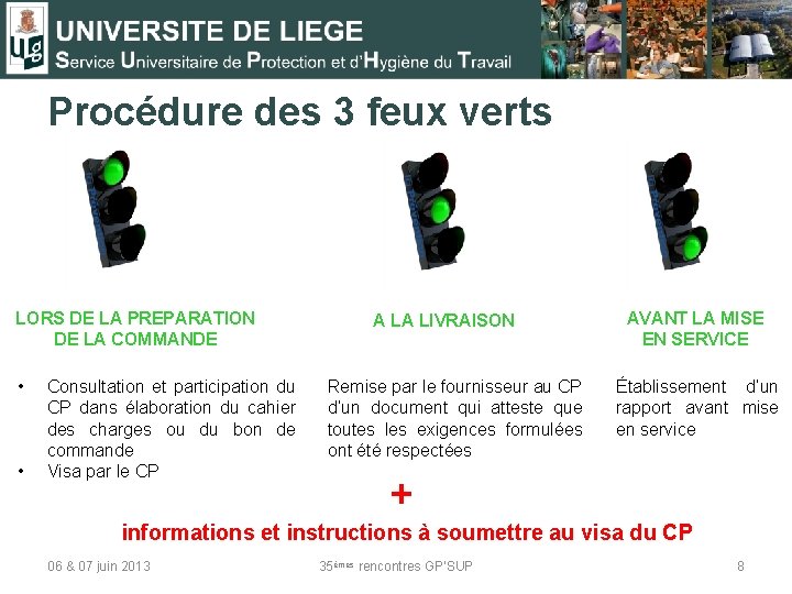 Procédure des 3 feux verts LORS DE LA PREPARATION DE LA COMMANDE • •