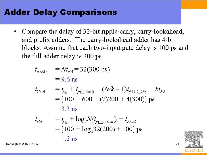 Adder Delay Comparisons • Compare the delay of 32 -bit ripple-carry, carry-lookahead, and prefix