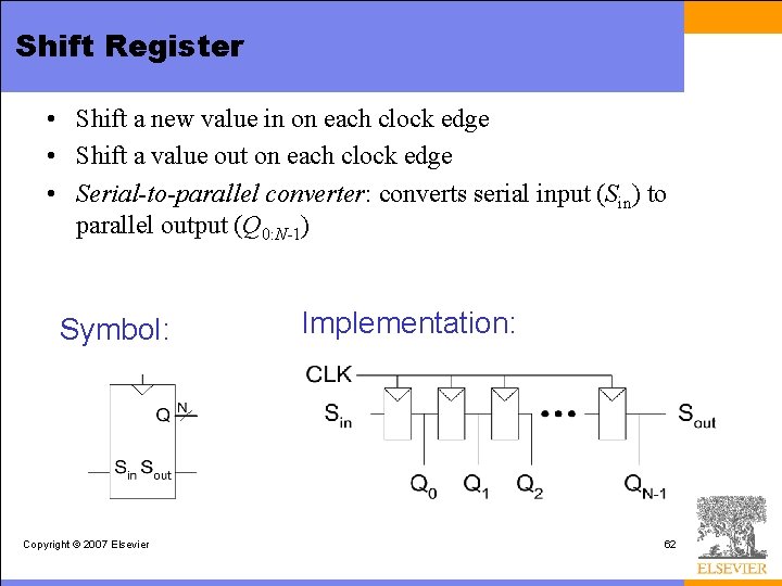 Shift Register • Shift a new value in on each clock edge • Shift