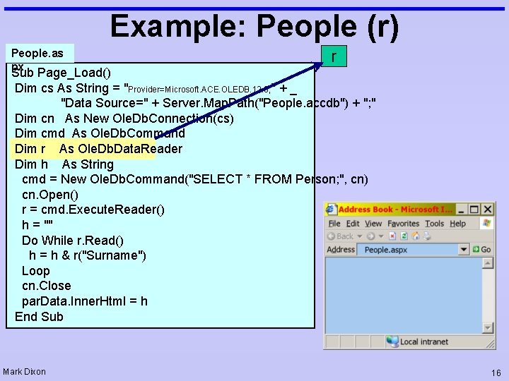 Example: People (r) People. as px r Sub Page_Load() Dim cs As String =