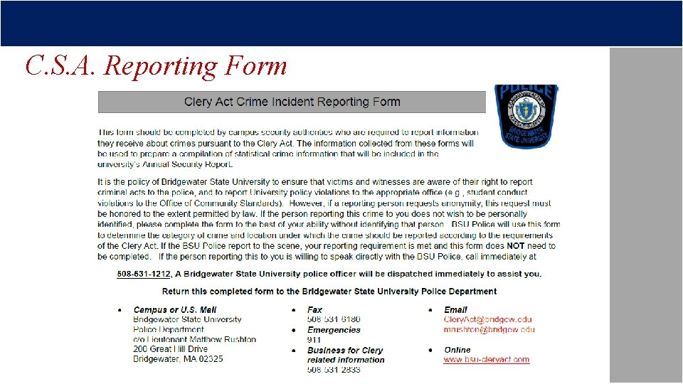 C. S. A. Reporting Form 