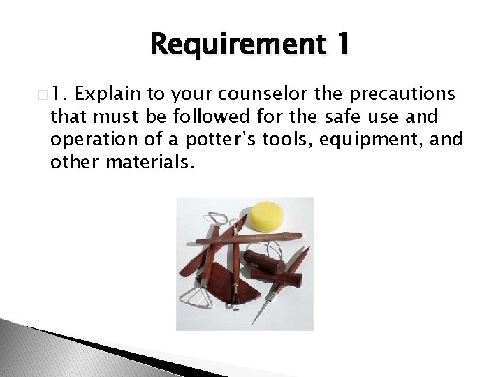 Requirement 1 � 1. Explain to your counselor the precautions that must be followed