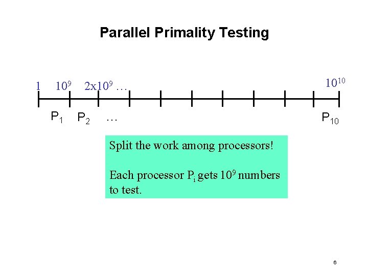 Parallel Primality Testing 1 109 P 1 2 x 109 P 2 … …