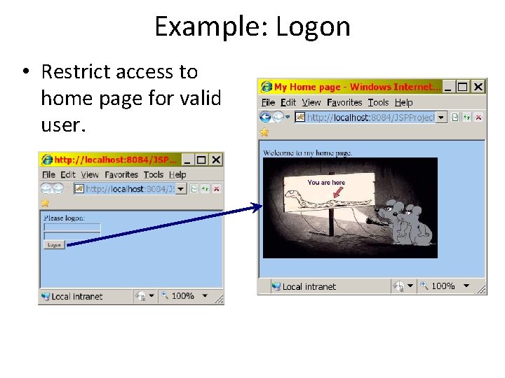Example: Logon • Restrict access to home page for valid user. 