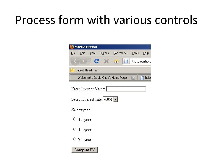 Process form with various controls 