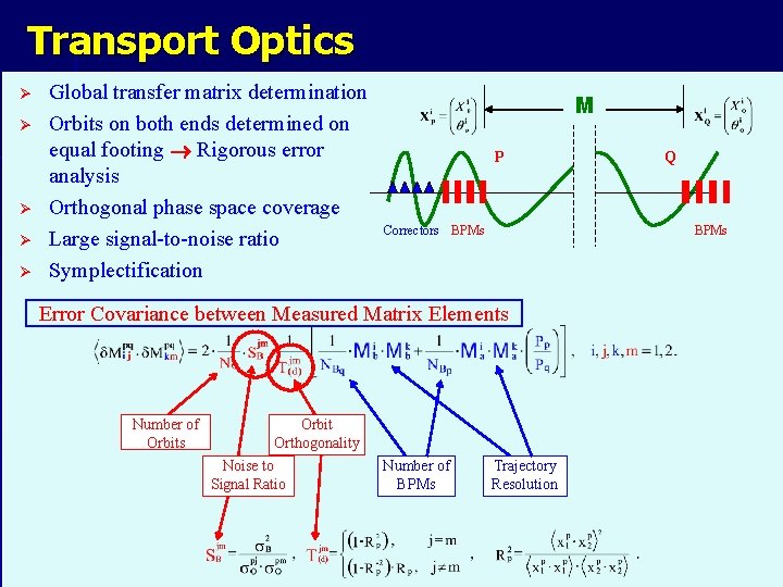 Transport Optics Ø Ø Ø Global transfer matrix determination Orbits on both ends determined