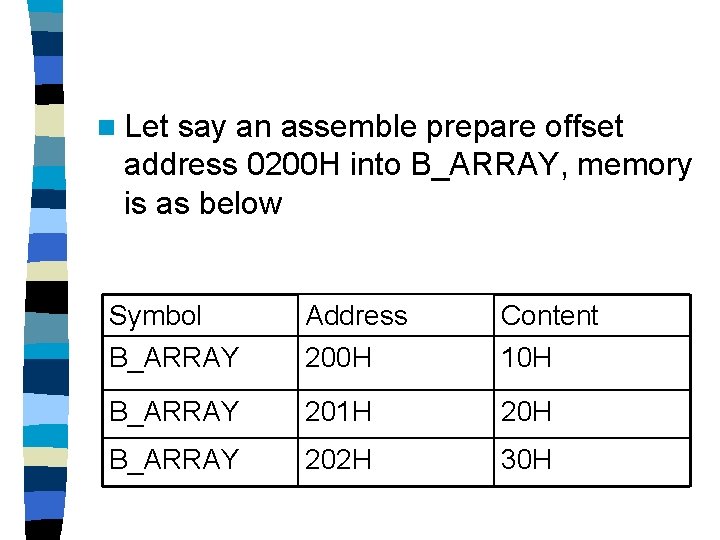 n Let say an assemble prepare offset address 0200 H into B_ARRAY, memory is n Let say an assemble prepare offset address 0200 H into B_ARRAY, memory is