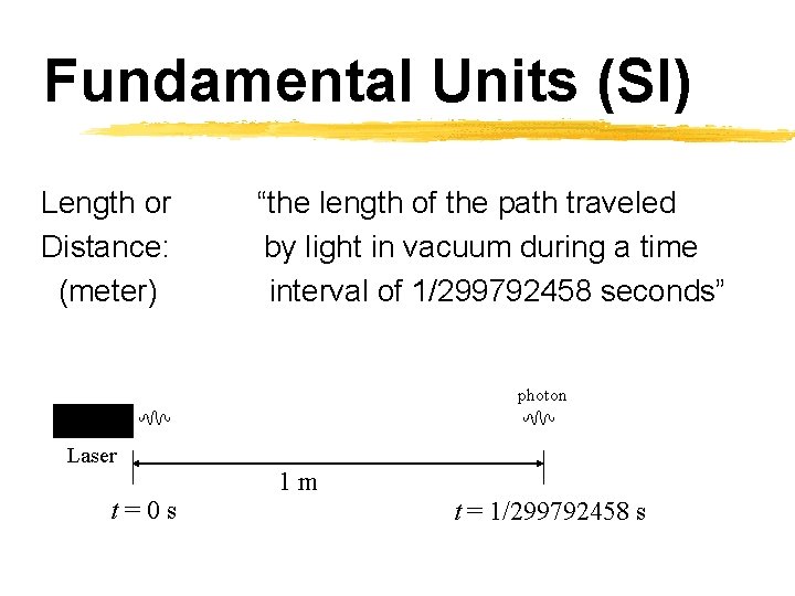 Fundamental Units (SI) Length or Distance: (meter) “the length of the path traveled by