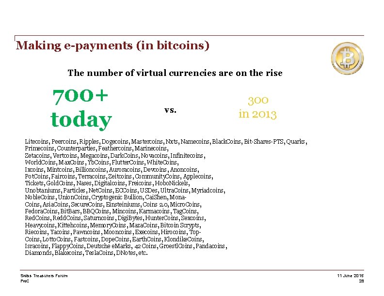 Making e-payments (in bitcoins) The number of virtual currencies are on the rise 700+