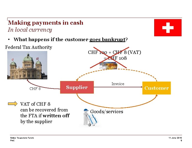 Making payments in cash In local currency • What happens if the customer goes