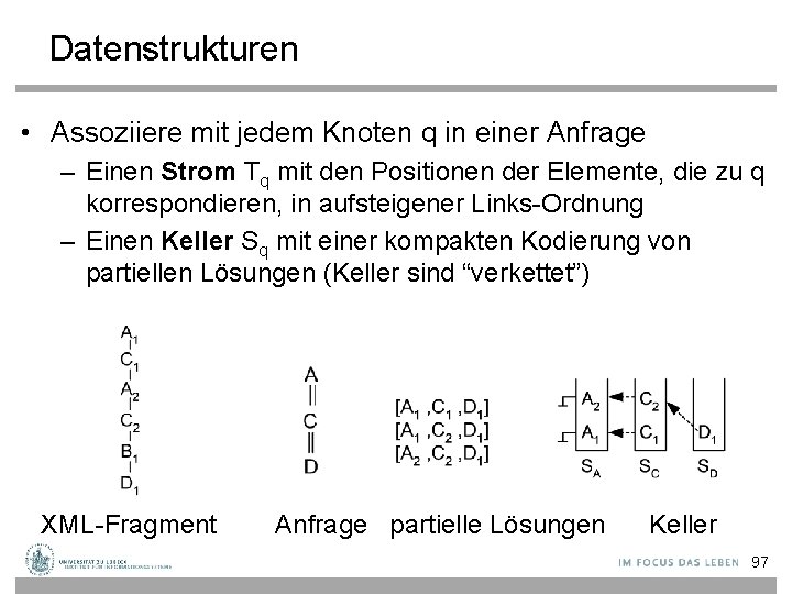 Datenstrukturen • Assoziiere mit jedem Knoten q in einer Anfrage – Einen Strom Tq