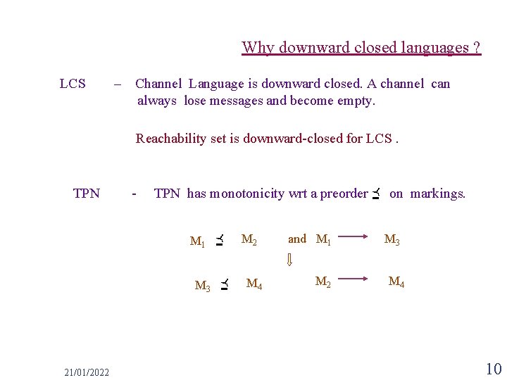 Why downward closed languages ? LCS – Channel Language is downward closed. A channel