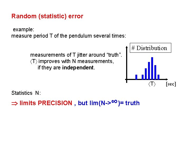 Random (statistic) error example: measure period T of the pendulum several times: # Distribution