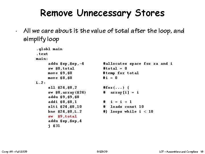 Remove Unnecessary Stores ∙ All we care about it the value of total after