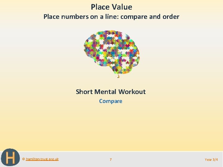 Place Value Place numbers on a line: compare and order Short Mental Workout Compare