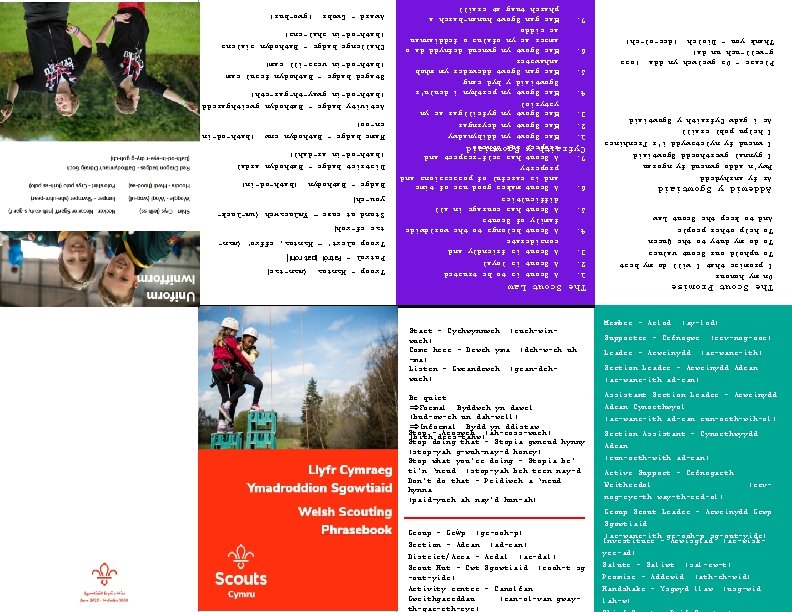 FRONT Group - Grŵp (gr-ooh-p) Section - Adran (ad-ran) District/Area - Ardal (ar-dal) Scout