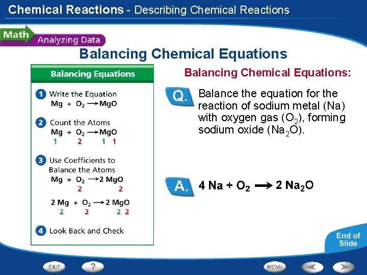 Chemical Reactions - Describing Chemical Reactions Balancing Chemical Equations: Balance the equation for the