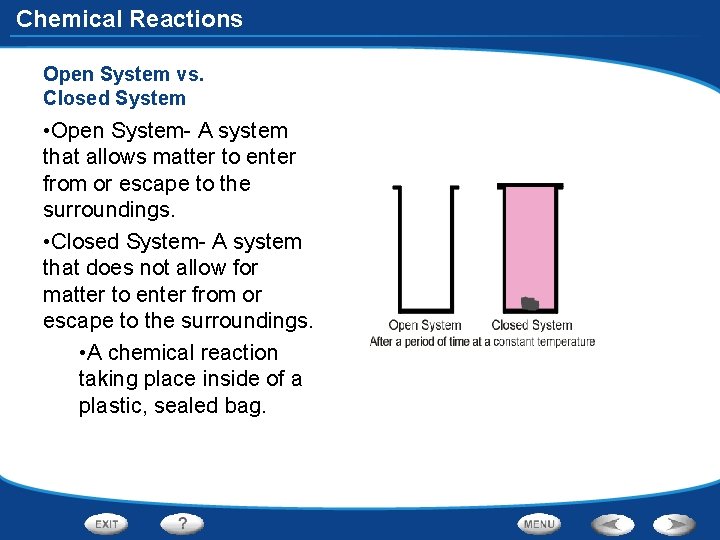 Chemical Reactions Open System vs. Closed System • Open System- A system that allows