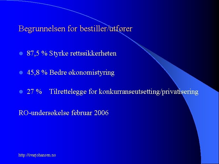 Begrunnelsen for bestiller/utfører l 87, 5 % Styrke rettssikkerheten l 45, 8 % Bedre