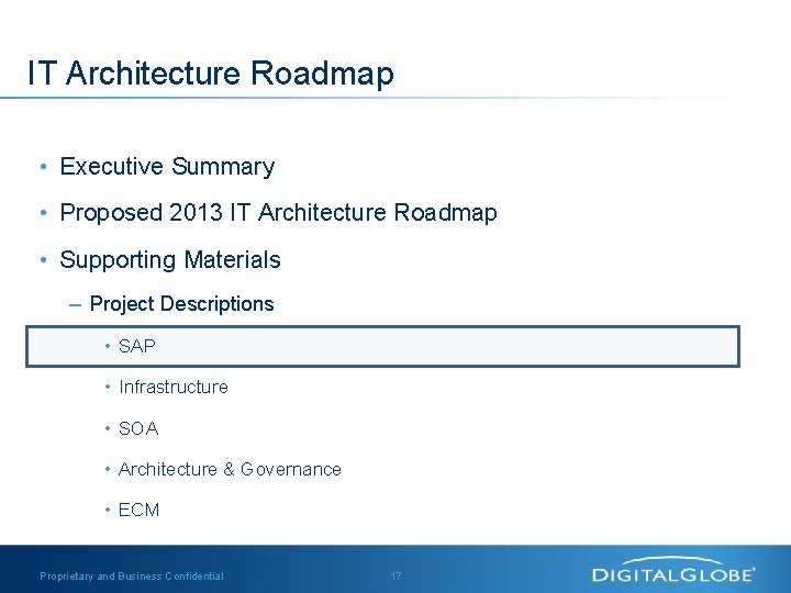 IT Architecture Roadmap • Executive Summary • Proposed 2013 IT Architecture Roadmap • Supporting