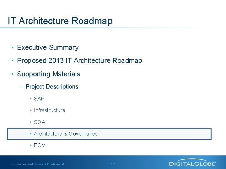 IT Architecture Roadmap • Executive Summary • Proposed 2013 IT Architecture Roadmap • Supporting