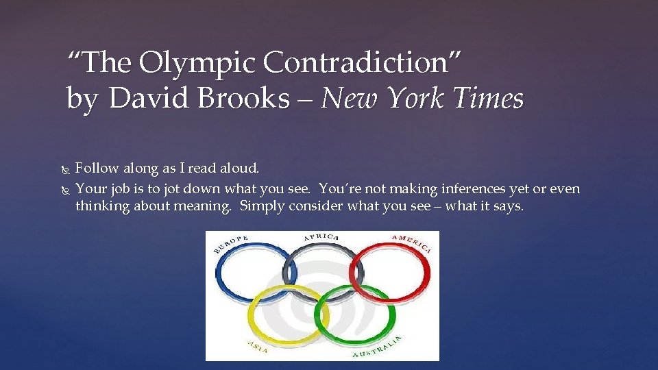 “The Olympic Contradiction” by David Brooks – New York Times Follow along as I