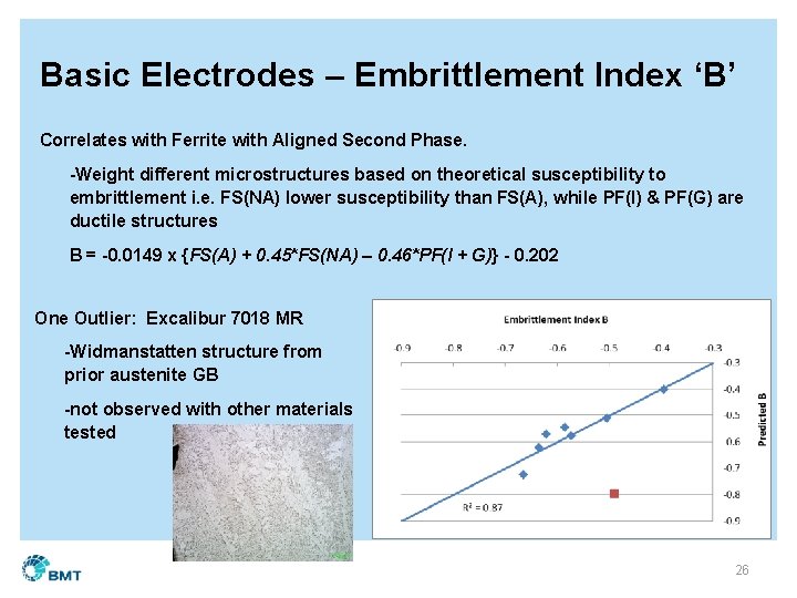 Basic Electrodes – Embrittlement Index ‘B’ Correlates with Ferrite with Aligned Second Phase. -Weight