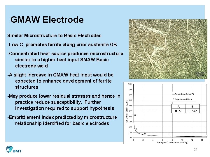 GMAW Electrode Similar Microstructure to Basic Electrodes -Low C, promotes ferrite along prior austenite