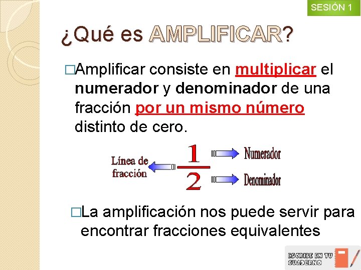 SESIÓN 1 ¿Qué es AMPLIFICAR? �Amplificar consiste en multiplicar el numerador y denominador de