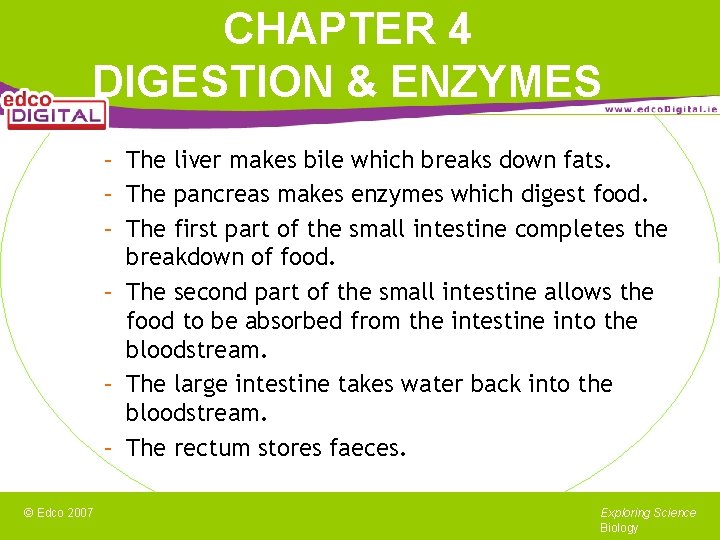 CHAPTER 4 DIGESTION ENZYMES Digestion is the breaking