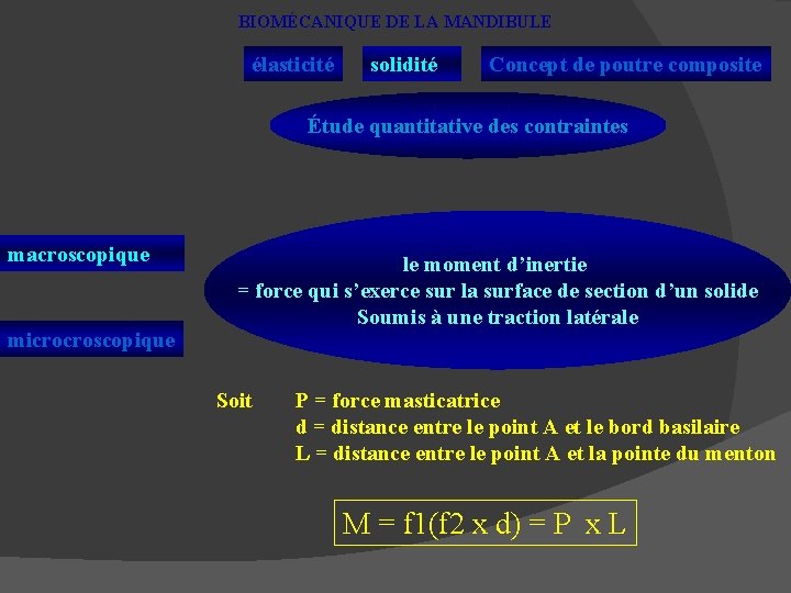 BIOMÉCANIQUE DE LA MANDIBULE élasticité solidité Concept de poutre composite Étude quantitative des contraintes