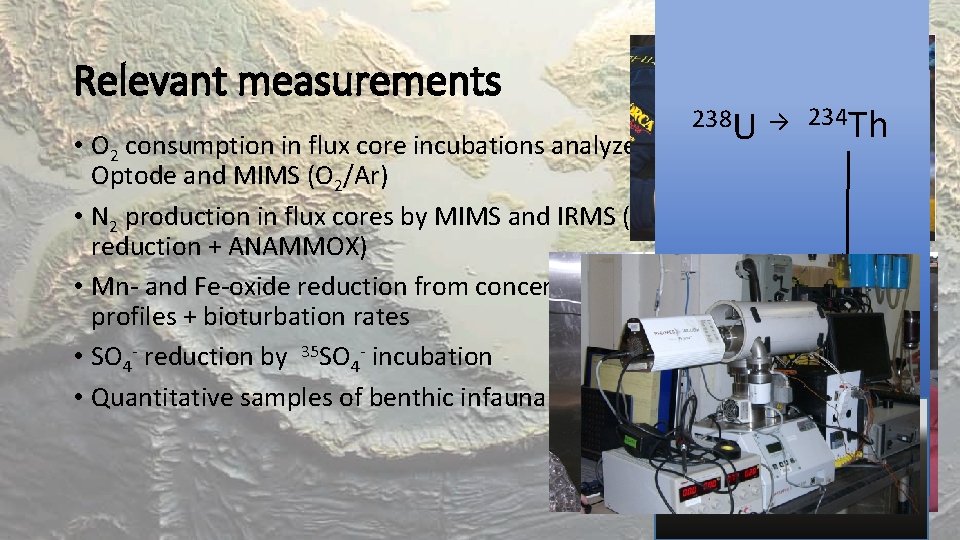 Relevant measurements Depth (cm) • O 2 consumption in flux core incubations analyzed by