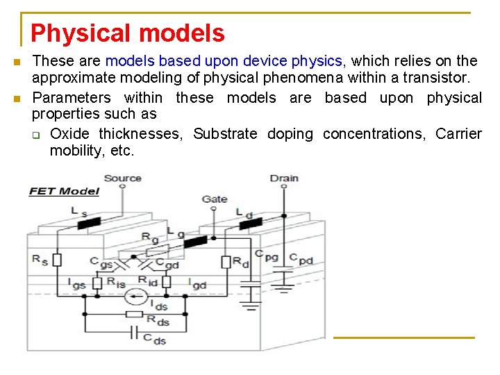 Physical models n n These are models based upon device physics, which relies on Physical models n n These are models based upon device physics, which relies on