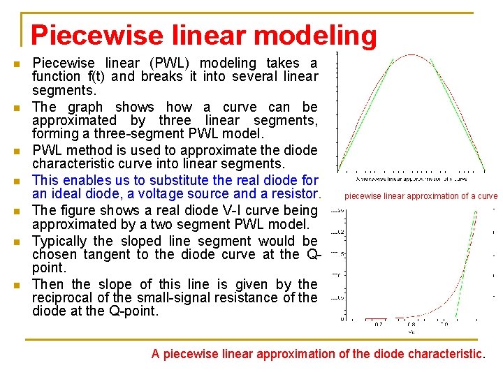 Piecewise linear modeling n n n n Piecewise linear (PWL) modeling takes a function Piecewise linear modeling n n n n Piecewise linear (PWL) modeling takes a function