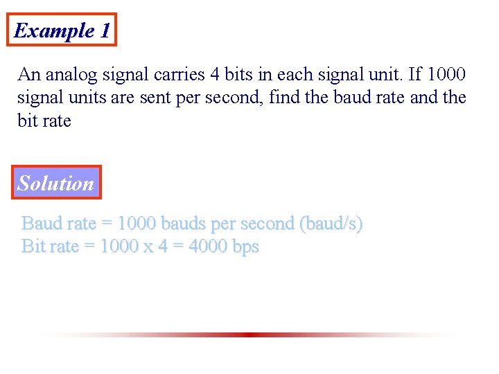 Example 1 An analog signal carries 4 bits in each signal unit. If 1000