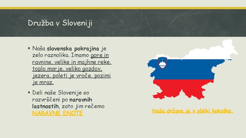 Družba v Sloveniji § Naša slovenska pokrajina je zelo raznolika. Imamo gore in ravnine, Družba v Sloveniji § Naša slovenska pokrajina je zelo raznolika. Imamo gore in ravnine,