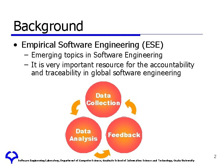Background • Empirical Software Engineering (ESE) – Emerging topics in Software Engineering – It